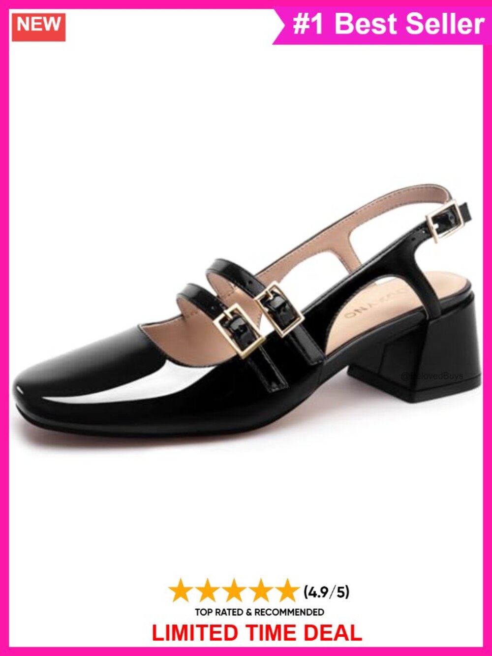Womens Mary Jane Chunky Block Heel Slingback Pumps Faux Leather Square Toe